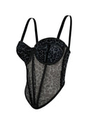 Sexy Leopard Dot Pattern Stitching Bra Sling High-end Sense Inner Mesh Lace Perspective Outer Wear Fishbone Bra