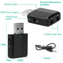 3 IN 1 Wireless V5.0 USB Audio Transmitter Receiver EDR Adapter Music Streaming For TV PC Headphones Car w/ 3.5mm Cable