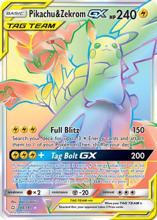 Pikachu & Zekrom GX (Secret) 184/181 - SM  Team Up Holofoil