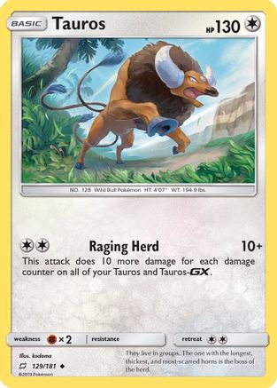 Tauros 129/181 - SM  Team Up Reverse Holofoil
