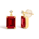 18K Yellow Gold Rectangular Emerald-Cut Garnet and Diamond Dangle Earrings