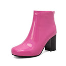 Solid Color Patent Leather High Heel Ankle Boots