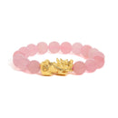 18K Yellow Gold Dragon Charm Natural Rose Quartz Beaded Charm Bracelet