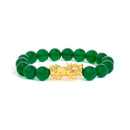 18K Yellow Gold Green Agate Beaded Bracelet with Dragon Charm