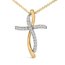 14K Yellow Gold Plated Sterling Silver 1/4 Cttw Diamond Cross Pendant Necklace