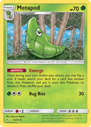 Metapod 003/214 - SM  Unbroken Bonds Reverse Holofoil