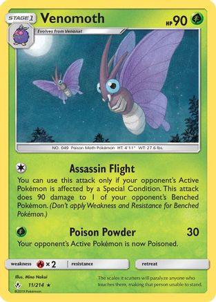 Venomoth 011/214 - SM  Unbroken Bonds Reverse Holofoil