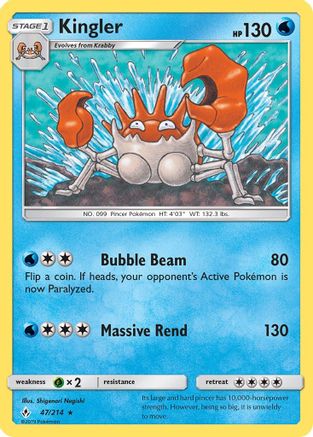 Kingler 047/214 - SM  Unbroken Bonds Reverse Holofoil