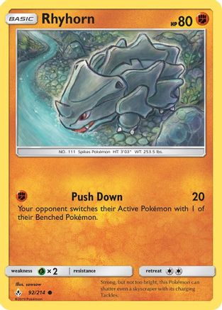 Rhyhorn 092/214 - SM  Unbroken Bonds Reverse Holofoil