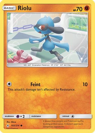 Riolu 102/214 - SM  Unbroken Bonds Reverse Holofoil
