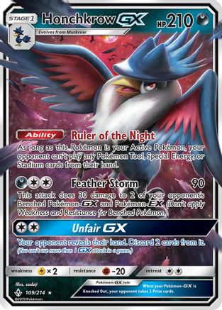Honchkrow GX 109/214 - SM  Unbroken Bonds Holofoil