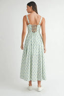 MABLE Floral Print Bustier Back Lace Up Midi Dress