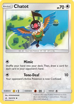 Chatot 162/214 - SM  Unbroken Bonds Reverse Holofoil