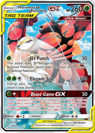 Pheromosa & Buzzwole GX  (Alternate Full Art) 192/214 - SM  Unbroken Bonds Holofoil