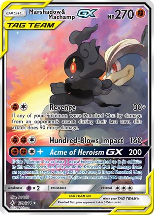 Marshadow & Machamp GX  (Full Art) 199/214 - SM  Unbroken Bonds Holofoil