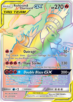 Reshiram & Charizard GX (Secret) 217/214 - SM  Unbroken Bonds Holofoil