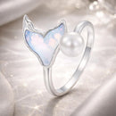 925 Sterling Silver Ring with Shell Pearl and Transparent Glass