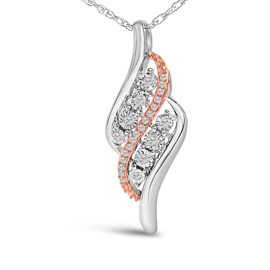 14k Rose Gold Plated Sterling Silver 1/10 Cttw Diamond Swirl Pendant Necklace
