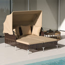 Outdoor Daybed with Retractable Canopy PE Wicker Rattan Patio Lounger