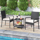 3 Piece Patio Furniture Set with Seat Cushions and Tempered Glass Tabletop