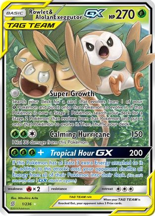 Rowlet & Alolan Exeggutor GX 001/236 - SM  Unified Minds Holofoil