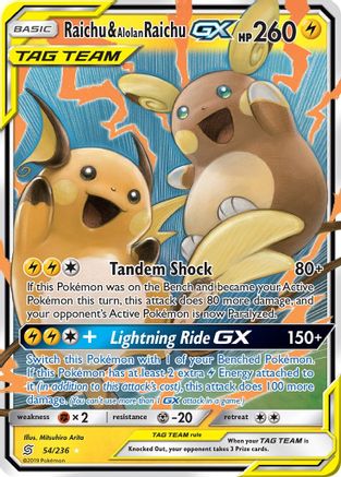 Raichu & Alolan Raichu GX 054/236 - SM  Unified Minds Holofoil