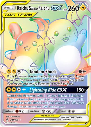 Raichu & Alolan Raichu GX (Secret) 241/236 - SM  Unified Minds Holofoil