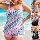 Tankini flat angle swimsuit set with suspender print
