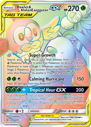 Rowlet & Alolan Exeggutor GX (Secret) 237/236 - SM  Unified Minds Holofoil