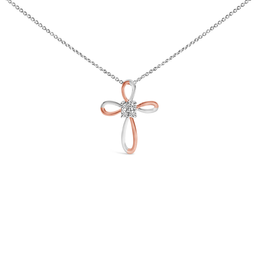 10K Rose Gold Plated Sterling Silver Diamond Accent Cross Pendant Necklace
