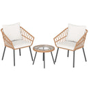 3 Piece Patio Bistro Set with Heavy Duty Metal Frame-Beige