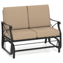 Outdoor 2-Person Glider Rocking Chair Loveseat with Thick Cushions and Metal Frame-Brown