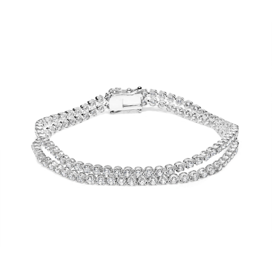 18K White Gold 5 3/5 Cttw Natural Diamond Double Row Link Tennis Bracelet (G-H Color, VS1-VS2 Clarity) - 7