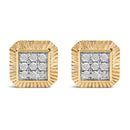 10K Yellow Gold Plated .925 Sterling Silver 1/6 Cttw Diamond Textured Halo Stud Earrings