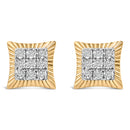 10K Yellow Gold Plated .925 Sterling Silver 1/4 Cttw Diamond Textured Halo Stud Earrings