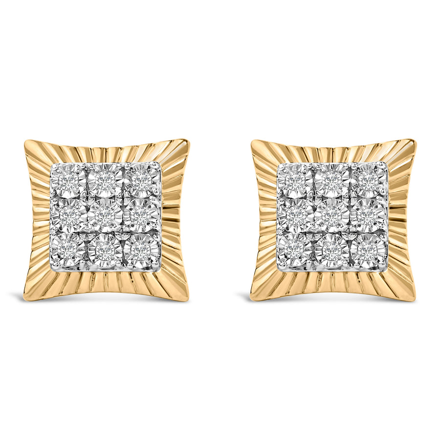 10K Yellow Gold Plated .925 Sterling Silver 1/4 Cttw Diamond Textured Halo Stud Earrings