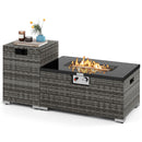 2-Piece Outdoor Rattan Fire Table Set 32 Inch Rectangle Gas Firepit with Tank Cover