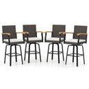 Set of 2 Outdoor 360¬∞ Swivel Bar Stool with Cushion and Acacia Wood Armrests