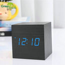 Minimalist Cube shaped sound-sensitive wooden digital clock with temperature display