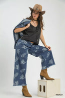 Umgee Denim Paisley Wide-Leg Pants