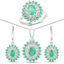 6.53 Carat Genuine Zambian Emerald and White Topaz .925 Sterling Silver 3 Piece Jewelry Set (Ring, Earrings, and Pendant w/ Chain)