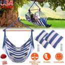 Hammock Hanging Chair Canvas Porch Patio Swing Seat Portable Camping Rope Seat Wooden Stick Hammock Chair with 2 Pillows 265LBS Load-bearing