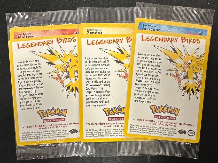 Pokemon: Sealed set of 3 Legendary Bird Pokemon 2000 Promos Moltres, Zapdos, & Articuno