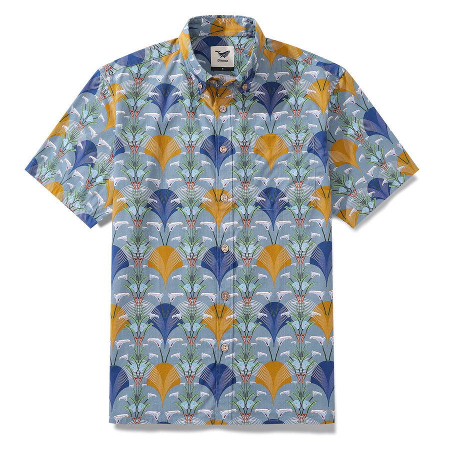 Men's Hawaiian Shirt Deco Arum Lily Delights Print By Lisette Niemand Cotton Button-down Short Sleeve Aloha Shirt
