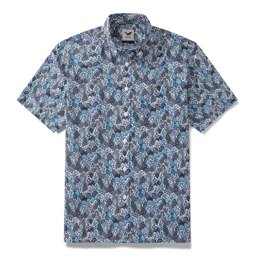 Men's Hawaiian Shirt Vintage Floral Print Cotton Button-down Short Sleeve Aloha Shirt