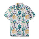 Striped Base Fabric with Vintage Tropical Flower Print Short-Sleeved Hawaiian Shirt