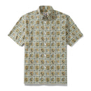 Men's Hawaiian Seahorse Grid and Animal Print 100% Cotton Short Sleeve Shirt - Orange