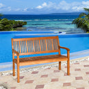 Two Person Solid Wood Garden Bench with Curved Backrest and Wide Armrest