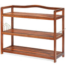 2-Tier Acacia Wood Shoe Rack with 4 Side Metal Hooks