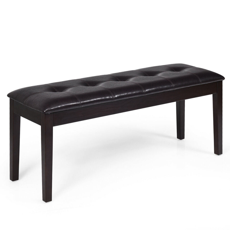 Upholstered Dining Room PU Bench Solid Wood Button Tufted